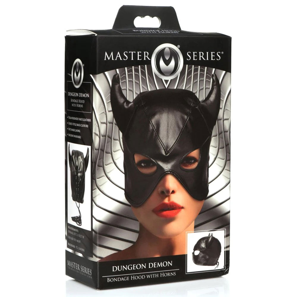 MASTER SERIES DUNGEON DEMON BONDAGE HOOD W/ HORNS