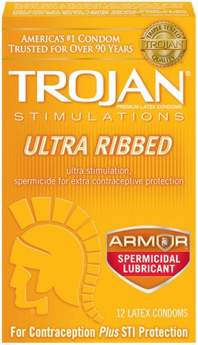 TROJAN STIMULATIONS ULTRA RIBBED 12 PACK