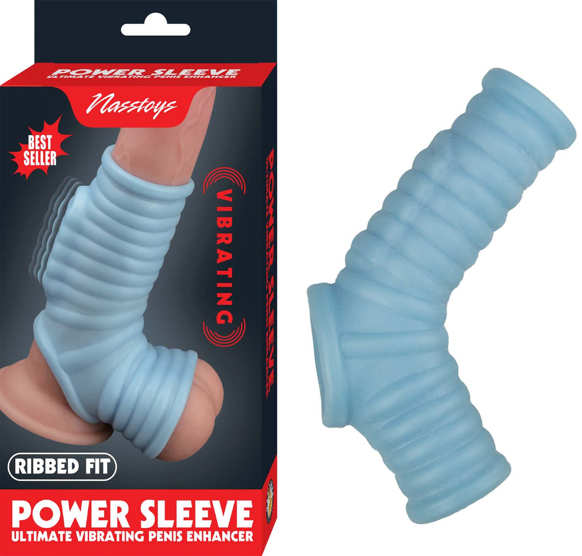 Vibrating Power Sleeve Ribbed Fit Blue – Textured Enhancement Sleeve | Nasstoys