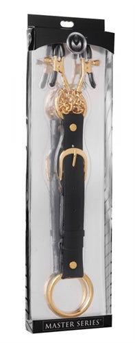 MASTER SERIES PENITENTIARY NIPPLE CLAMPS & COCK RING SET GOLD