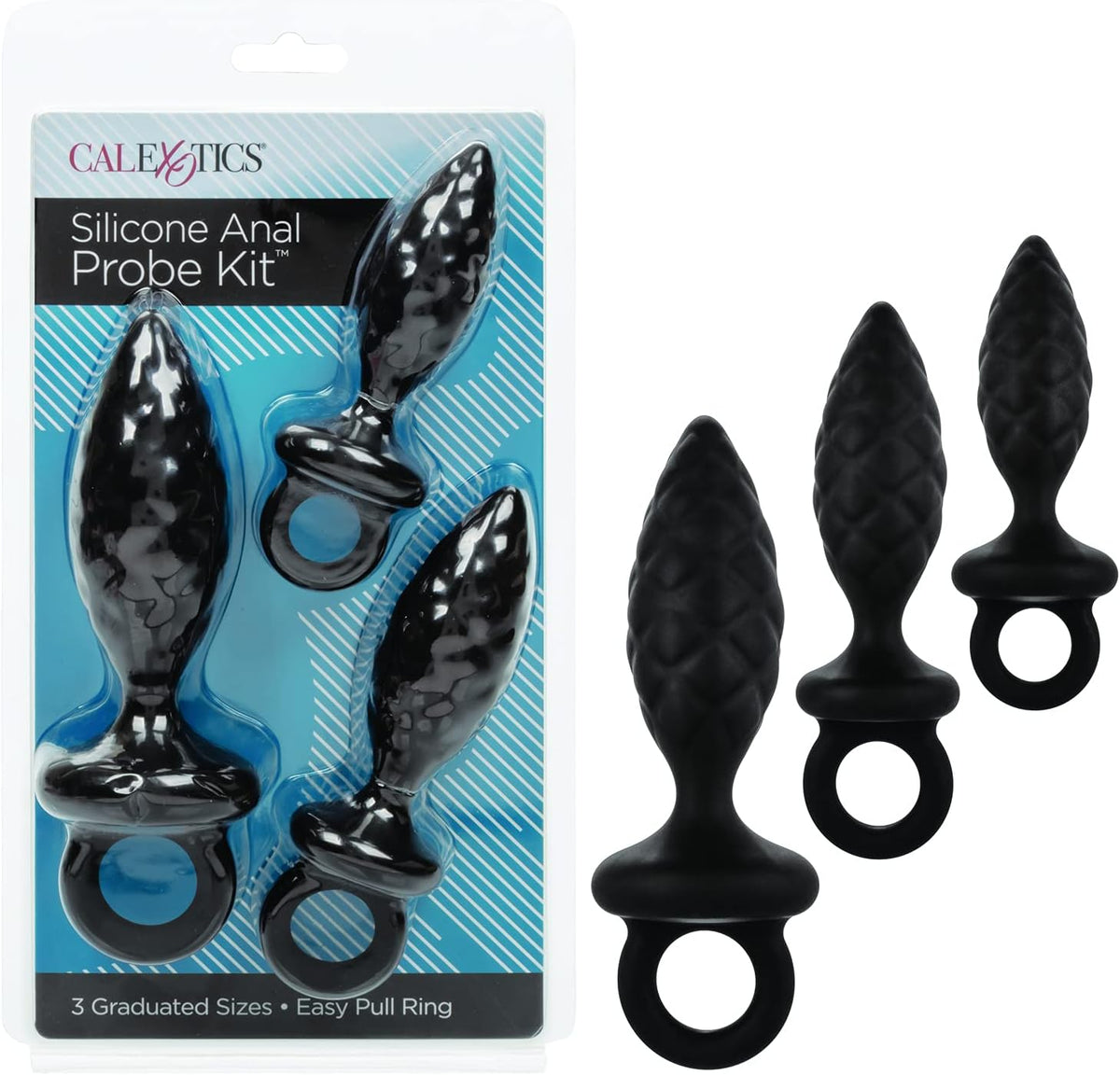 CalExotics Silicone Anal Probe Kit – 3-Piece Graduated Quilted Butt Plug Set