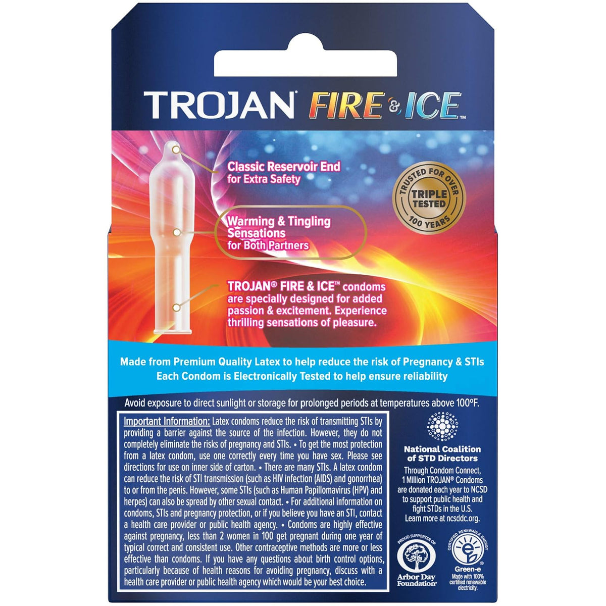 Trojan Pleasures Fire & Ice Lubricated Condoms – 3 Pack Dual Action Warming & Tingling Latex Condoms