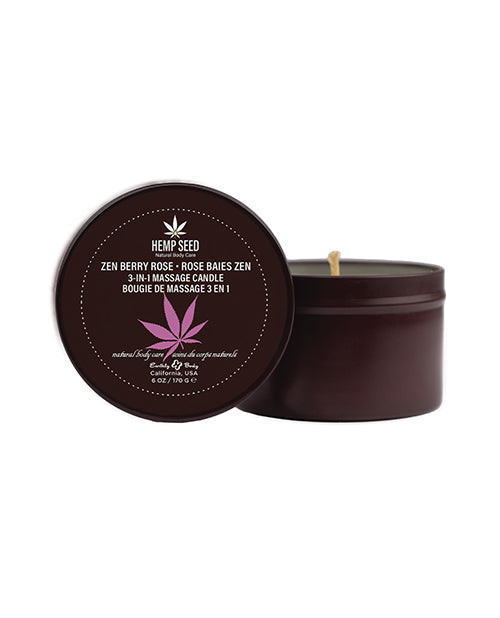 Earthly Body Suntouched Hemp Candle - 6 oz Round Tin Zen Berry Rose