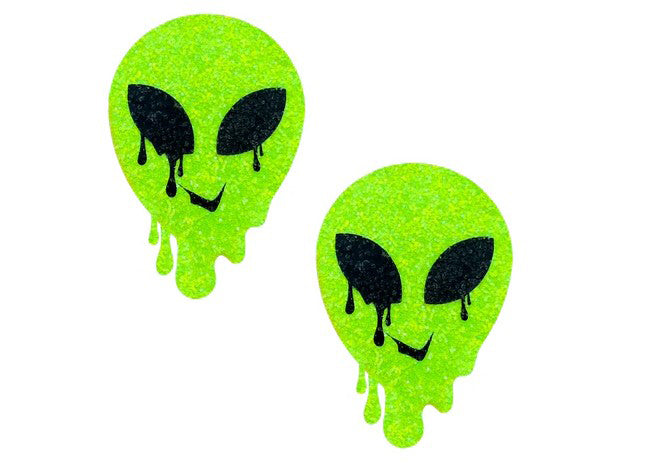 Super Sparkle Lemon Lime Blacklight Glitter Melty Alien Nipple Cover Pasties