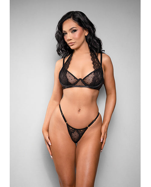 Temptress Vivienne Swiss Dot Mesh and Lace Bra w/Panty 2 pc Set - Black M/L