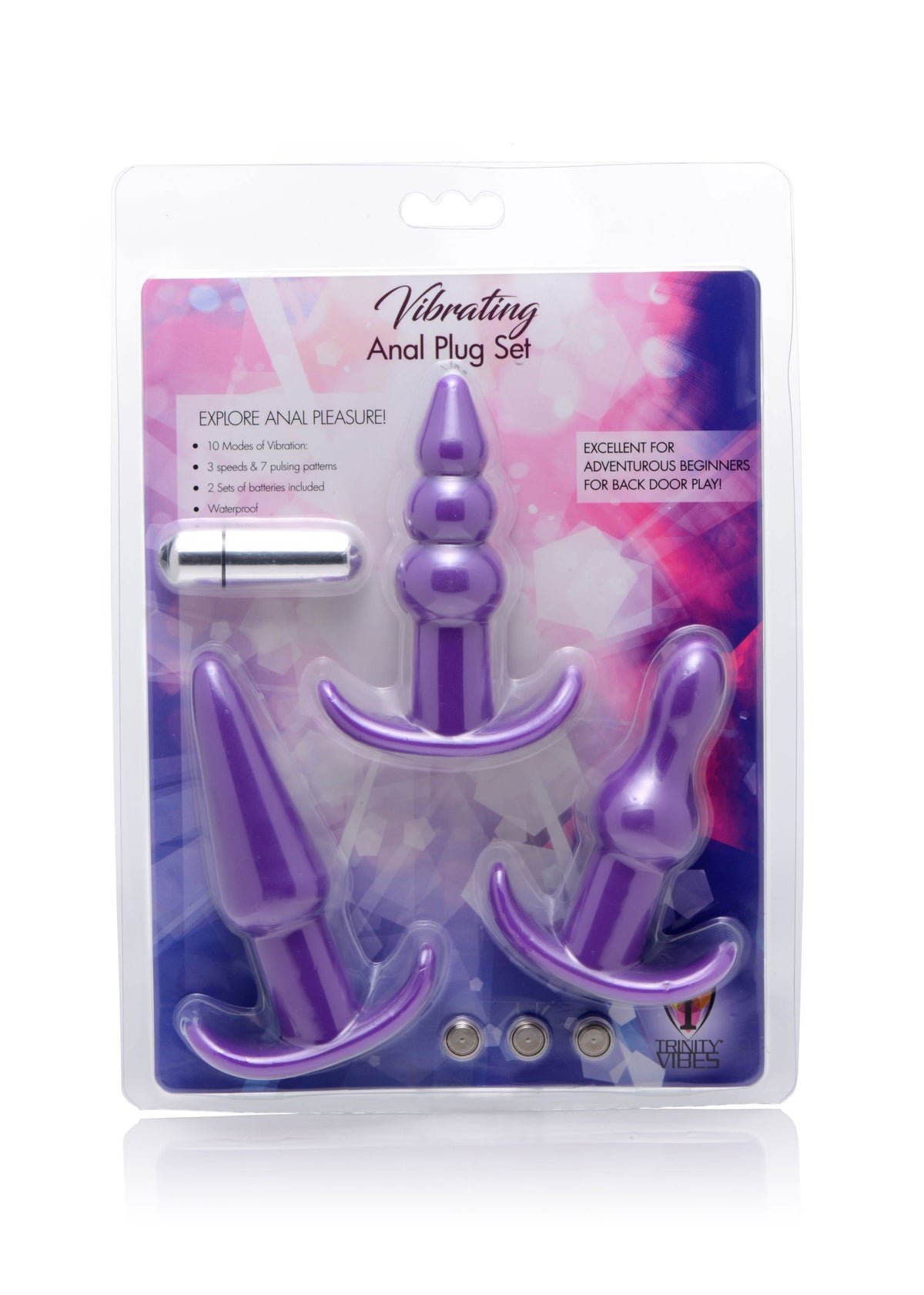 TRINITY VIBES 4 PC VIBRATING ANAL PLUG SET PURPLE