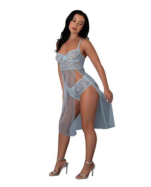 Blue Sky Long Chemise & Boy Short Panty - Light Blue S/M