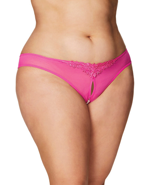 Crotchless Thong w/Pearls Hot Pink 1X/2X