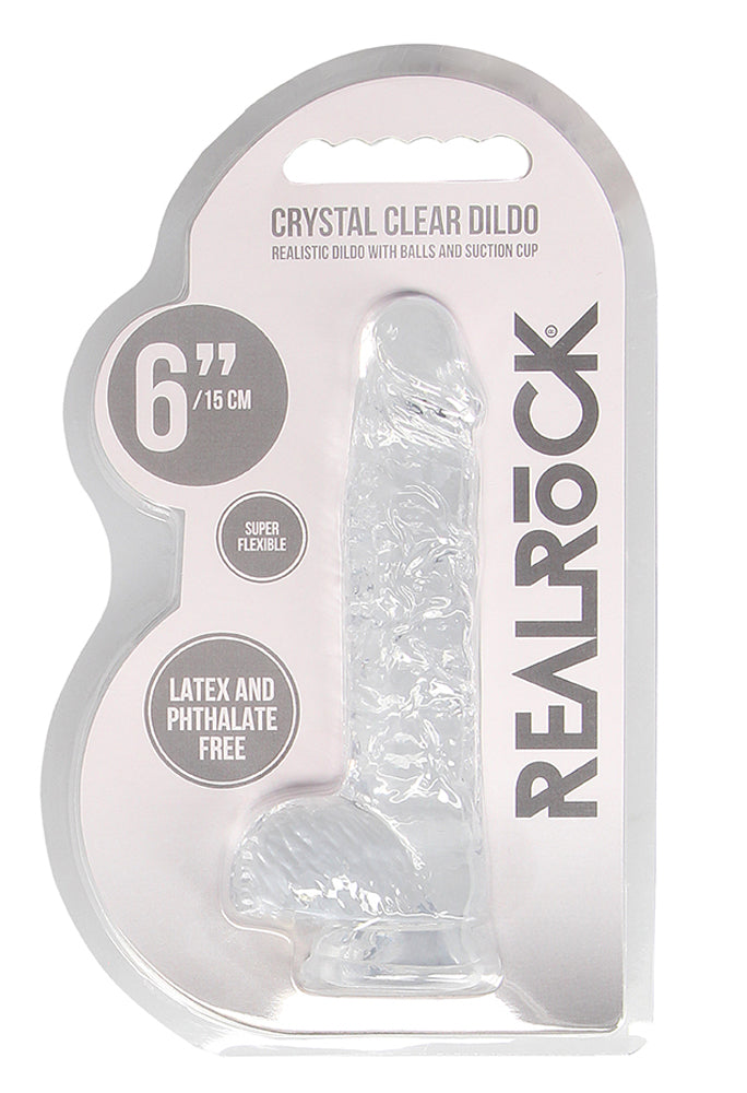 REALROCK 6IN REALISTIC DILDO W/ BALLS CRYSTAL CLEAR