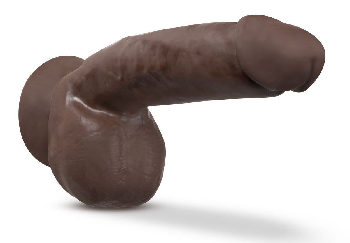 DR SKIN PLUS 8IN THICK DILDO W/ SQUEEZABLE BALLS CHOCOLATE