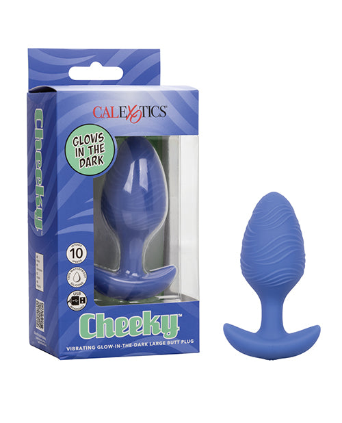 Cheeky Glow in the Dark Vibrating Butt Plug - Large Blue