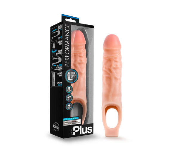 PERFORMANCE PLUS 9IN SILICONE COCK SHEATH PENIS EXTENDER VANILLA