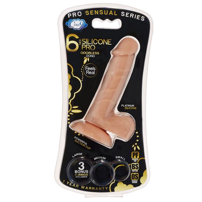 Pro Sensual Premium Silicone Dong W/ 3 C Rings Tan 6