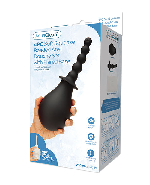 AquaClean 4 pc Soft Squeeze Beaded Anal Douche Set w/Flared Base