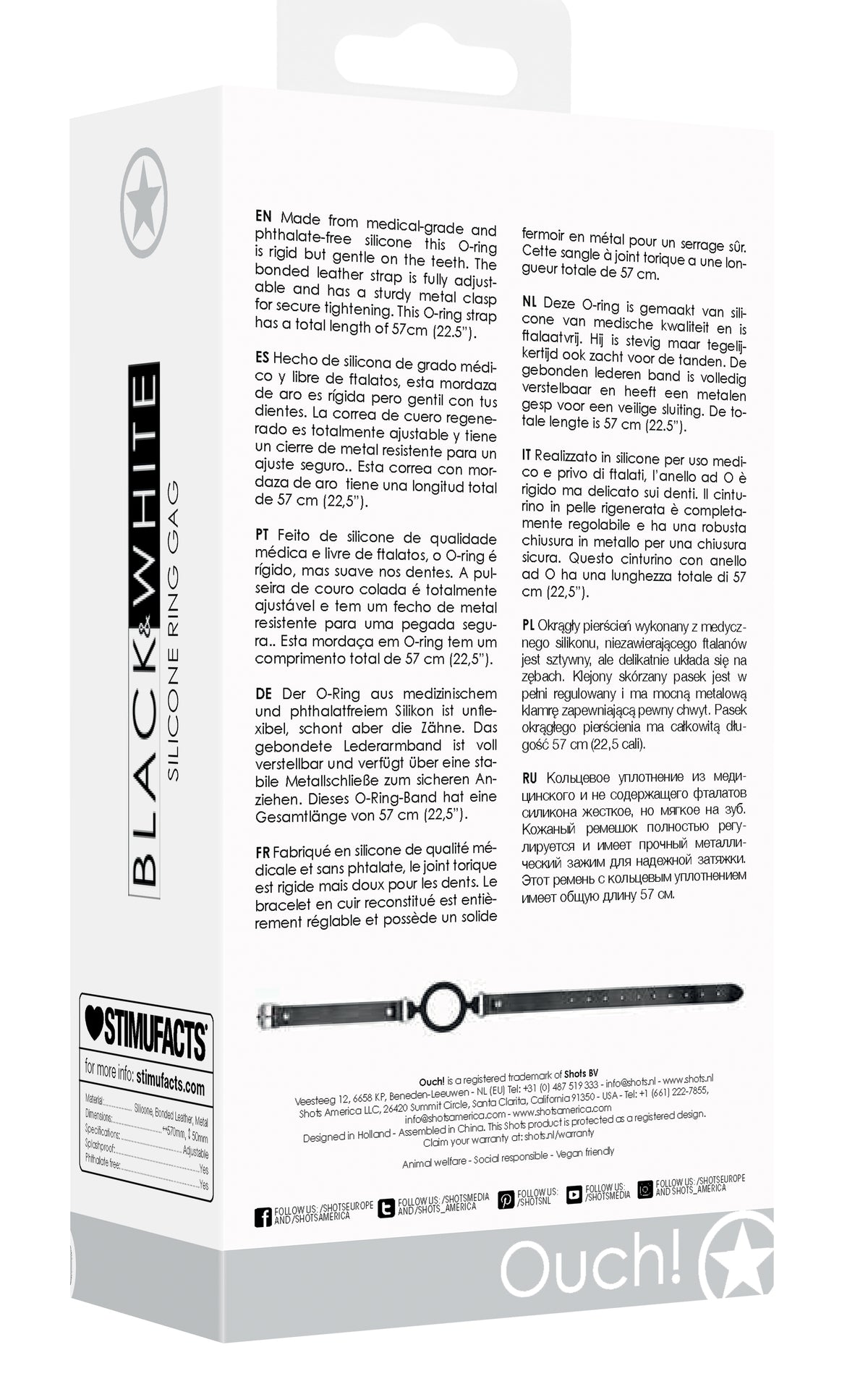 B&W SILICONE RING GAG W/ ADJUSTABLE STRAPS