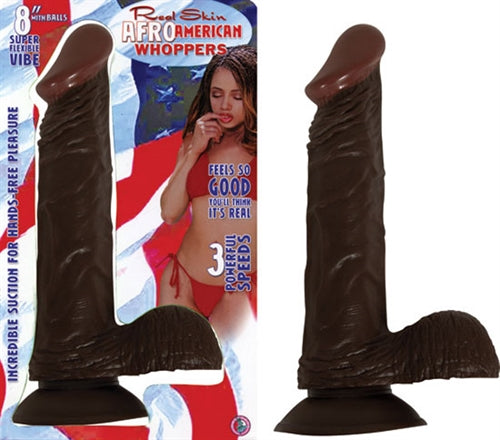 AFRO AMERICAN WHOPPER W/BALLS VIBRATING 8IN BROWN