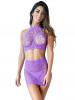 LACE HALTER 2PC TOP & SKIRT SET - PURPLE