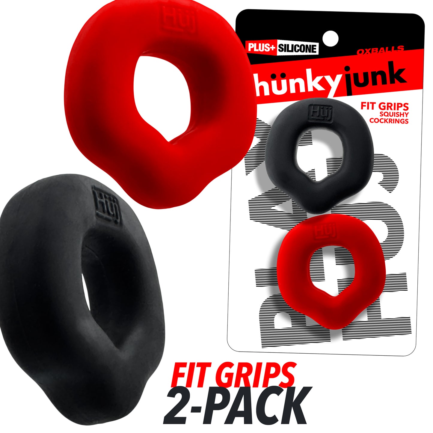 Fit Grips 2-Pack Ergo-Fit Cockrings Black Red