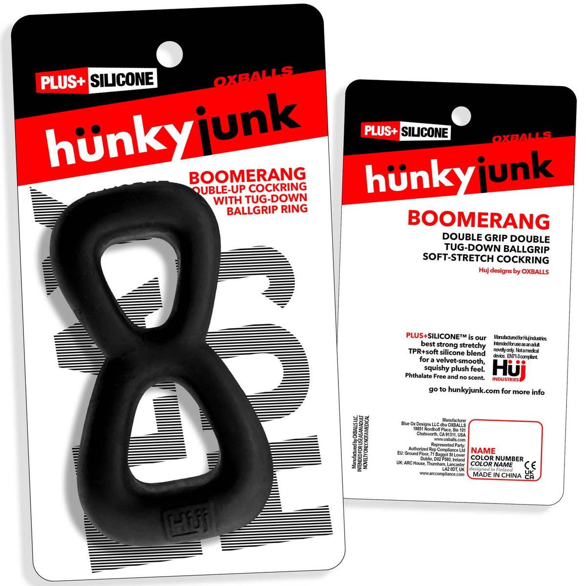 Boomerang Double-Ring Cockring & Nut-Tugger Black