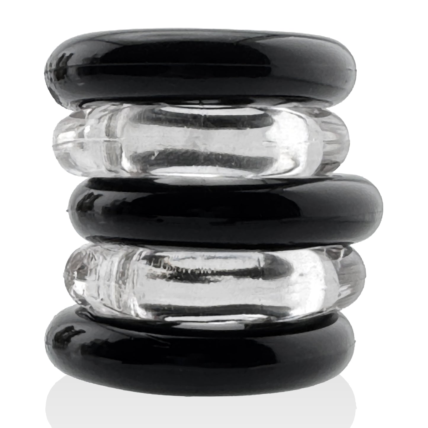 Jacker 5-Stack Five-Pack Tube Super-Strong Cockrings Clear Black