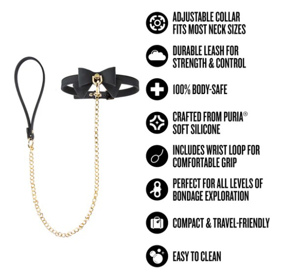 Temptasia Ardor - Collar and Leash - Black With Bow