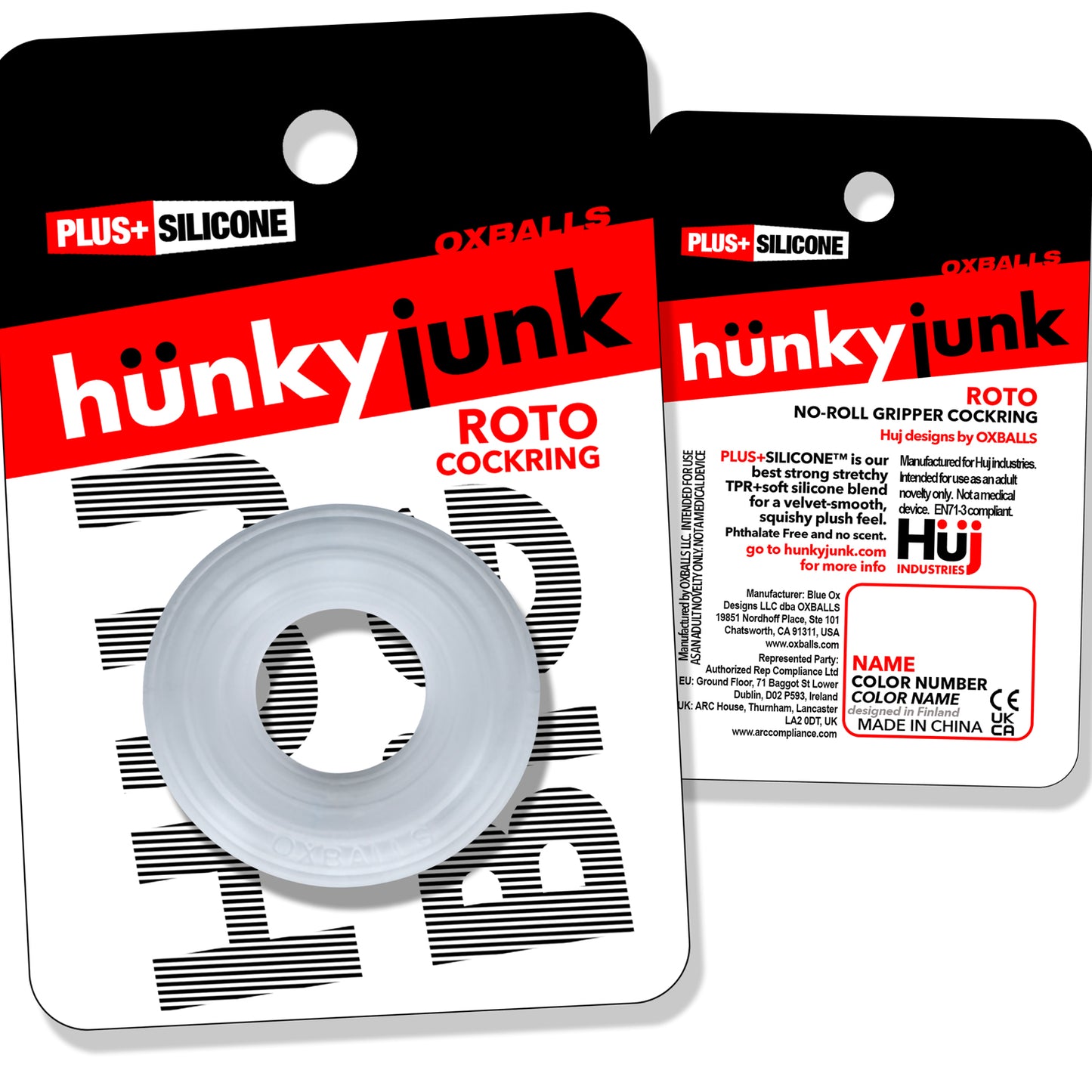 Roto Grooved Gripper-Ribbed Cockring Clear Steam