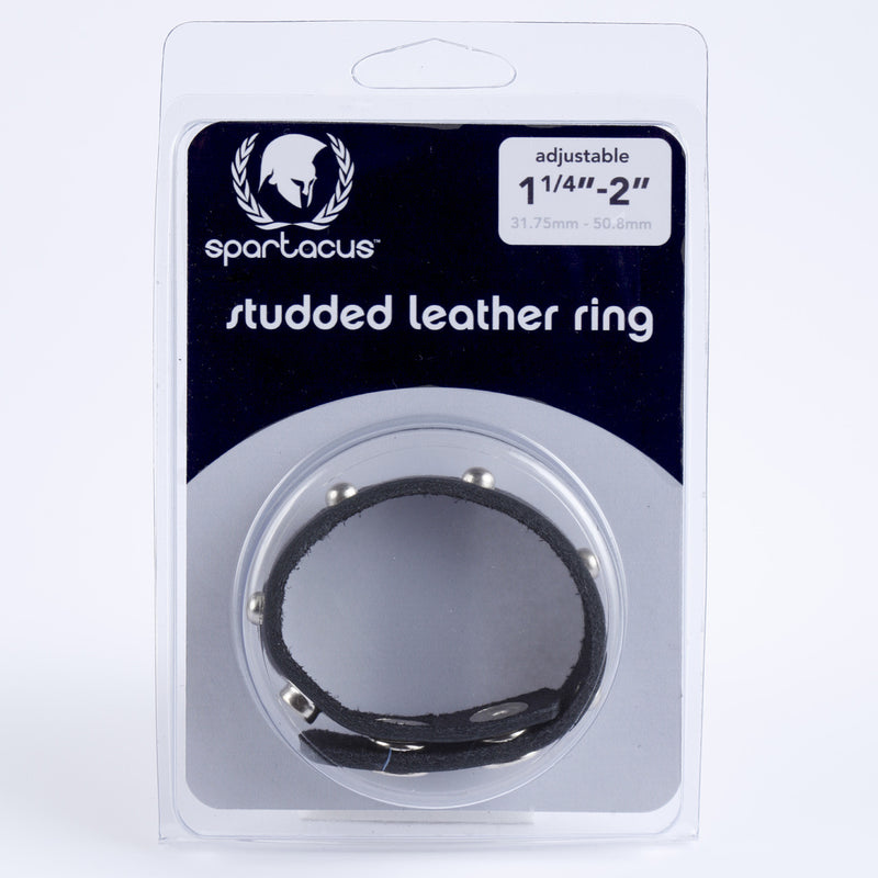 Spartacus Studded C Ring Black – Adjustable Leather Cock Ring with Metal Studs