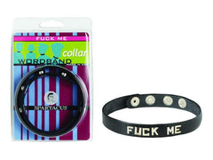 Spartacus Fuck Me Collar – Black Leather Adjustable BDSM Collar with Bold Lettering