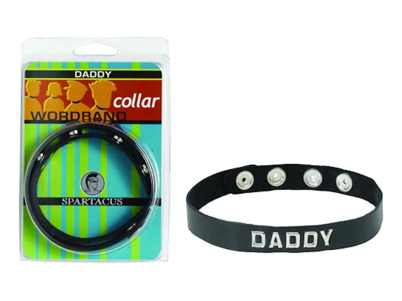 Spartacus Daddy Collar – Black Leather Adjustable BDSM Collar with Silver “Daddy” Studs