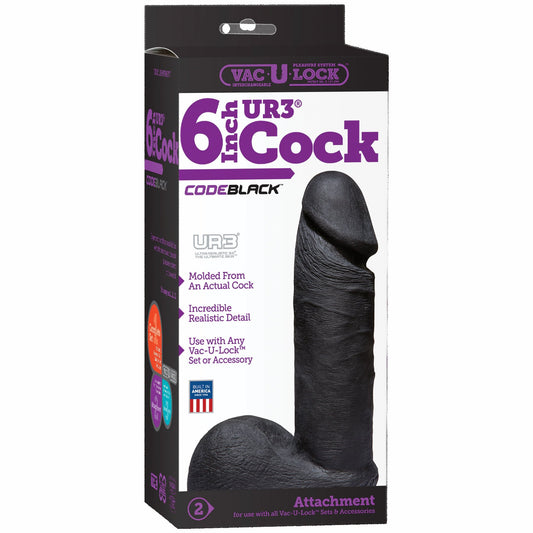 Vac-U-Lock Code Black 6 Inch ULTRASKYN Cock – Realistic Black Strap-On Attachment by Doc Johnson