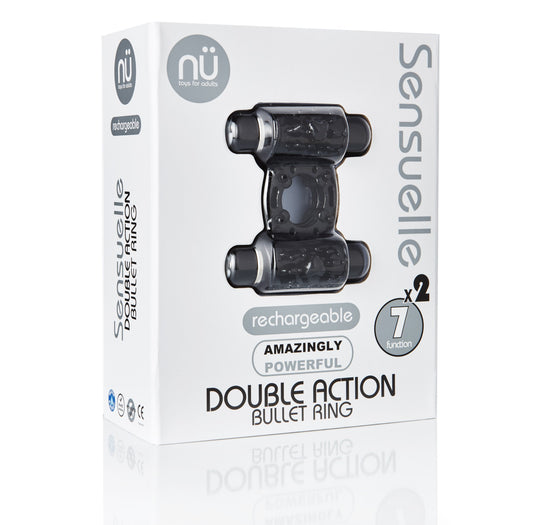 Sensuelle 7 Function Rechargeable Double Action Bullet Ring - Black