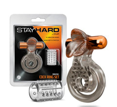 Stay Hard Vibrating Cock Ring Set With Sleeve Textured Sheath