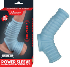 Vibrating Power Sleeve Ribbed Fit Blue – Textured Enhancement Sleeve | Nasstoys