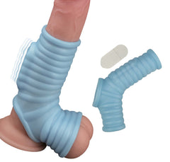 Vibrating Power Sleeve Ribbed Fit Blue – Textured Enhancement Sleeve | Nasstoys