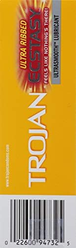 Trojan Ultra Ribbed Ecstasy Lubricated Condoms – 10 Pack Premium Ribbed Latex Condoms with UltraSmooth Lubricant