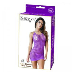 LACE FISHNET MINI DRESS PURPLE