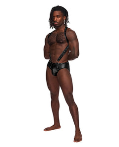 Uranus Studded Harness Black L/XL – Faux Leather Open Back Fetish Jockstrap Harness | Male Power