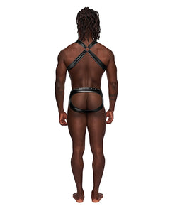 Uranus Studded Harness Black S/M – Faux Leather Fetish Jockstrap Harness by Male Power
