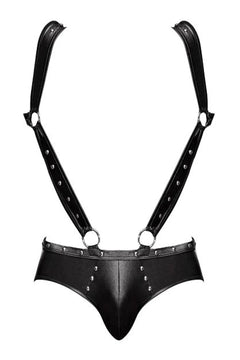 Uranus Studded Harness Black S/M – Faux Leather Fetish Jockstrap Harness by Male Power