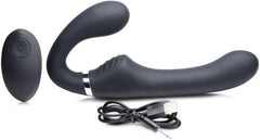 Strap U Mighty Rider 10X Vibrating Strapless Strap-On Black – Rechargeable Silicone Dildo