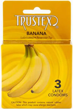 Trustex Banana Flavored Lubricated Latex Condoms – 3 Pack with Reservoir Tip | Sweet Banana Flavor