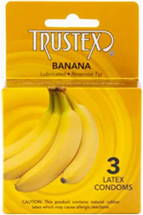 Trustex Banana Flavored Lubricated Latex Condoms – 3 Pack with Reservoir Tip | Sweet Banana Flavor