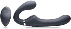 Strap U Mighty Rider 10X Vibrating Strapless Strap-On Black – Rechargeable Silicone Dildo