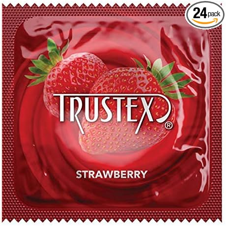 Trustex Strawberry Flavored Lubricated Latex Condoms – 3 Pack with Reservoir Tip
