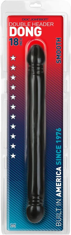 Smooth Double Header – 18-Inch Black Double Dildo