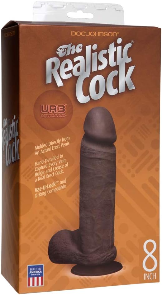 Doc Johnson Realistic Cock – Black 8-Inch Suction Cup Dildo
