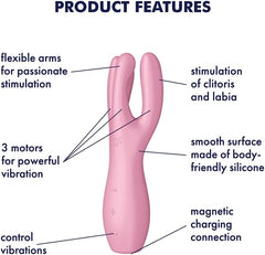 Satisfyer Threesome 3 Vibrator Pink – Triple Motor Rechargeable Silicone Lay-On Vibrator