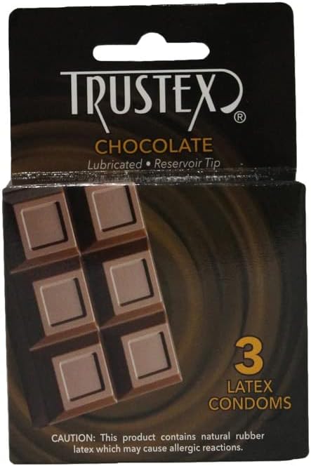 Trustex Chocolate Flavored Lubricated Latex Condoms – 3 Pack with Reservoir Tip | Sweet Chocolate Flavor