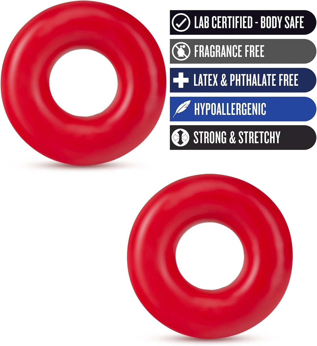 Stay Hard Donut Rings Oversized Red 2-Pack – Stretchy TPE Cock Rings