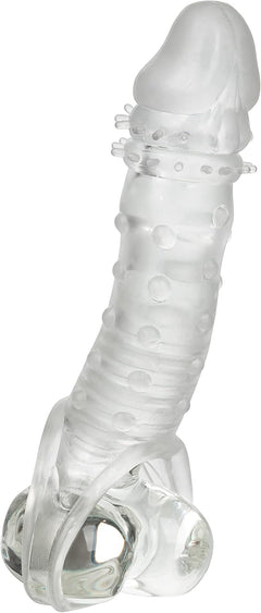 CalExotics Ultimate Stud Extender Clear – Ribbed Penis Extension Sleeve with Scrotum Support Ring